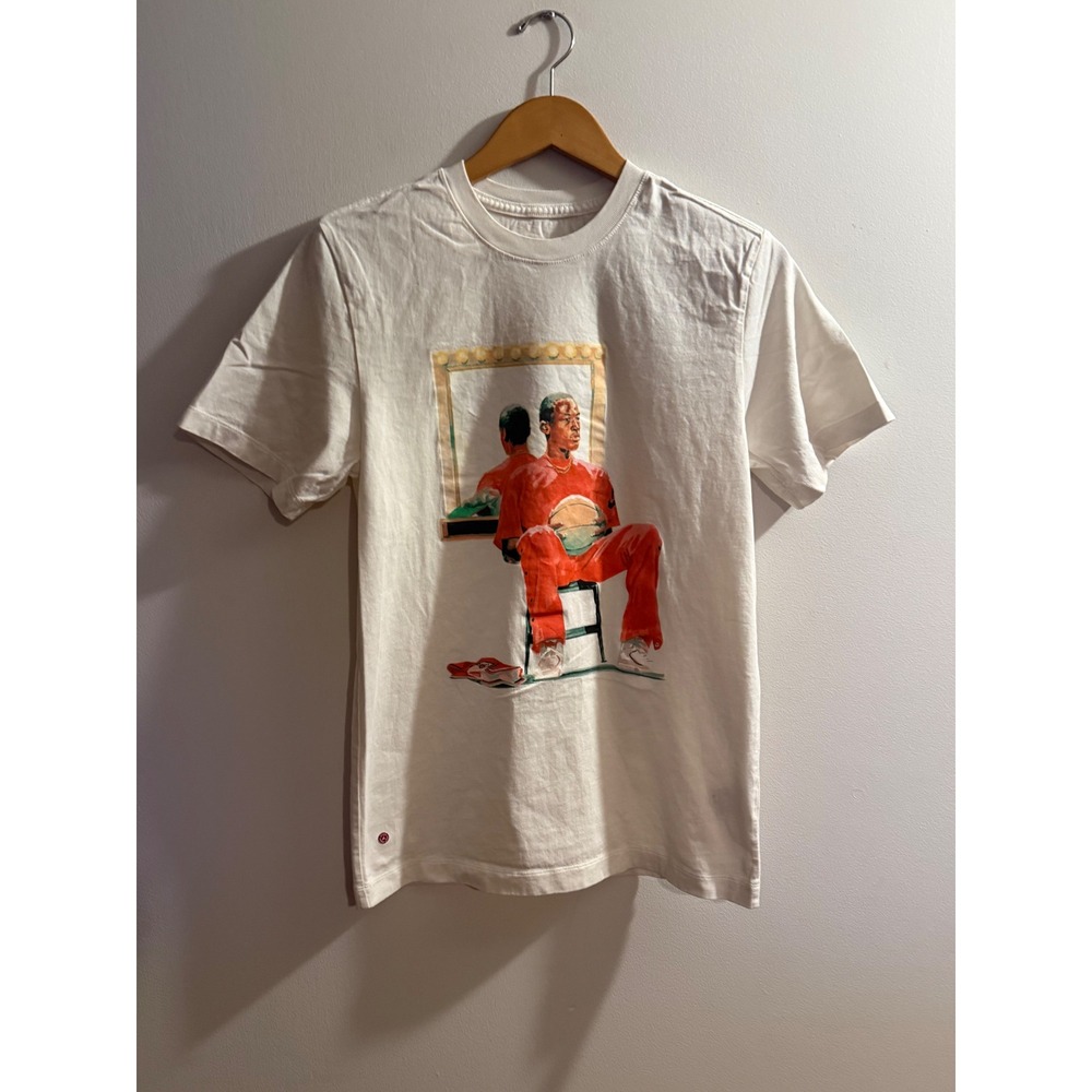 Jordan Mens Michael Jordan Graphic T-Shirt White Red Flight Suit Art Small
